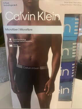 Calvin Klein Men’s Microfiber Boxer Briefs – Black, Green & Blue (5 Pack)